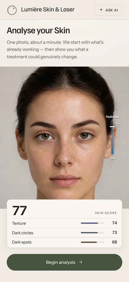 A clinic-branded home screen carrying the clinic's own name and palette