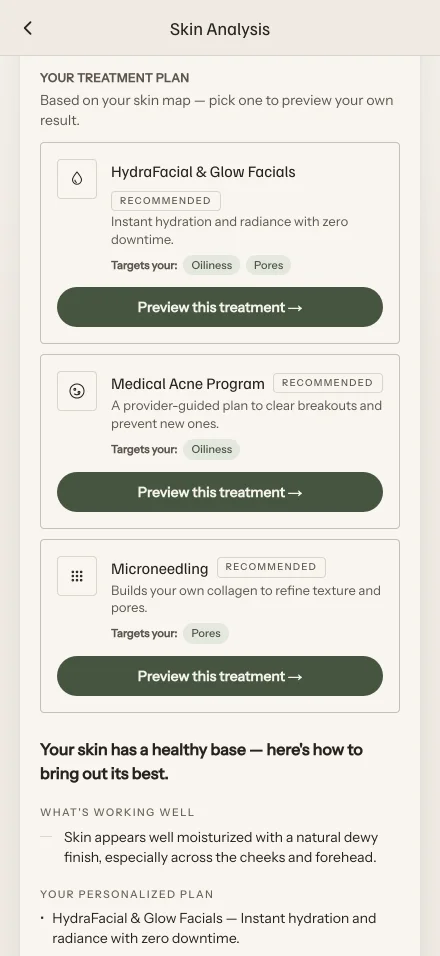 Suggested treatments, each naming the indicators it addresses